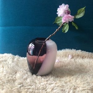 Vintage glass vase purple white